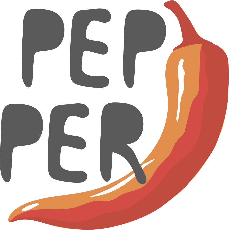 Logo including a pepper image and text reading pepper